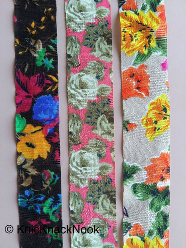 Yellow & Orange Bhagalpuri Silk Trim Floral Designs Decorative Craft Ribbon Giftwrapping Ribbon Fashion Trim Costume Trim, Trim By 4 Yards